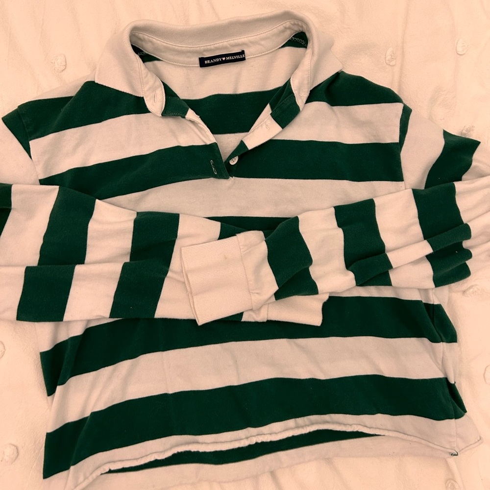 brandy green and white long sleeve collared tee